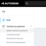 Kaikki tuotteet ja palvelut -osio Autodesk Account -palvelussa